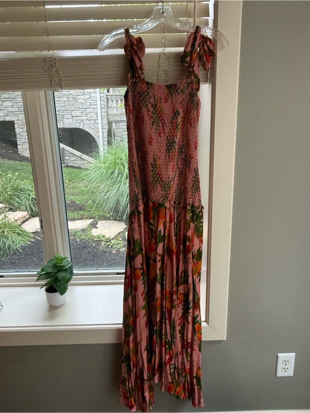 FARM Rio Pink Floral Tie-Shoulder Maxi with Green & Orange Accents